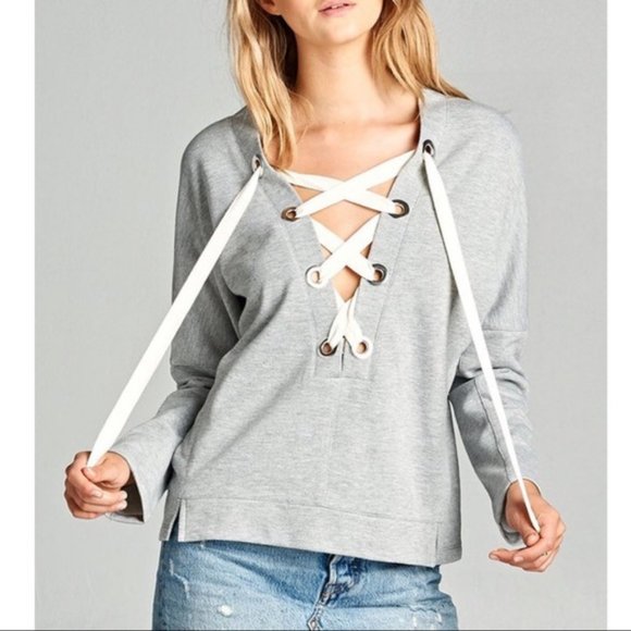 AMELA lace up Long Sleeve Top - Picture 2 of 2